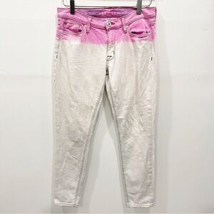 Hudson Krista Super Skinny Crop Chelsea Pink Ombre Stretch Mid Rise Jeans 27